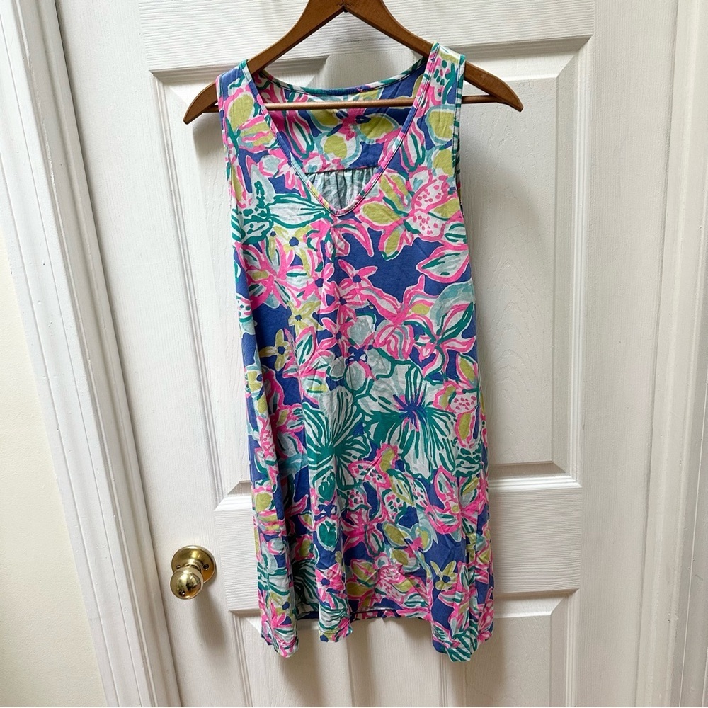 Lilly Pulitzer Blythe V-Neck Swing Floral Sleeveless Dress Pink Green XXS